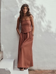 Rust Broderie Jersey Hanky Hem Bandeau Midi Dress - Image 2 of 5