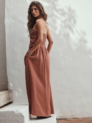 Rust Broderie Jersey Hanky Hem Bandeau Midi Dress - Image 4 of 5