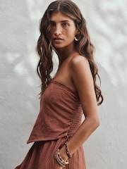 Rust Broderie Jersey Hanky Hem Bandeau Midi Dress - Image 5 of 5