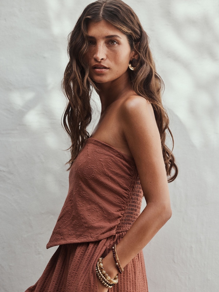 Rust Broderie Jersey Hanky Hem Bandeau Midi Dress - Image 5 of 5 Rust Broderie Jersey Hanky Hem Bandeau Midi Dress - Image 5 of 5