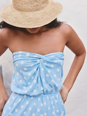 Blue/White Polka Dot Twist Front Bandeau Playsuit - Image 3 of 5