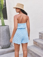 Blue/White Polka Dot Twist Front Bandeau Playsuit - Image 4 of 5