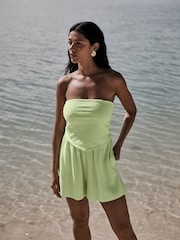 Lime Green Broderie Jersey Hanky Hem Bandeau Playsuit - Image 1 of 6