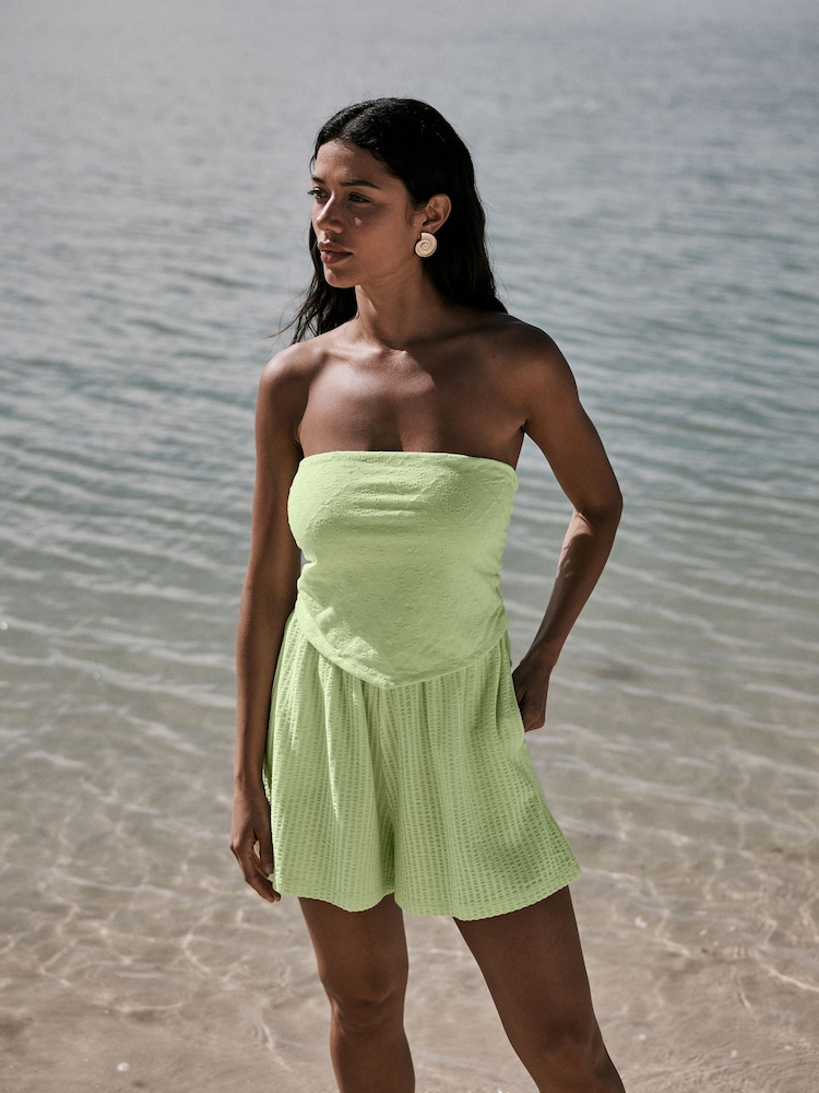 Lime Green Broderie Jersey Hanky Hem Bandeau Playsuit - Image 1 of 6