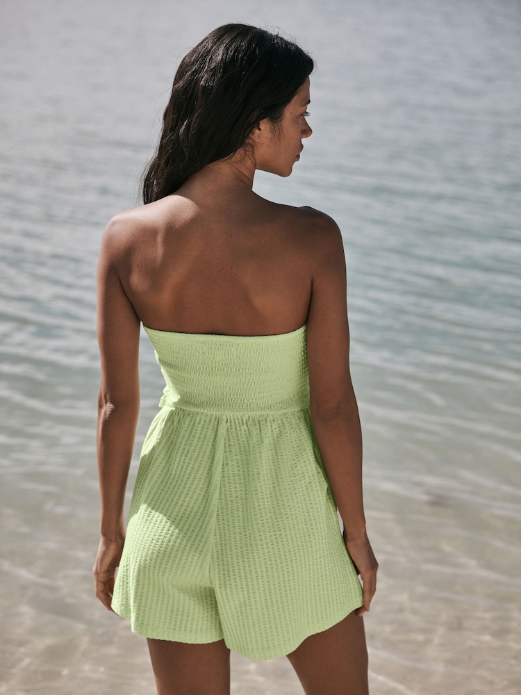 Lime Green Broderie Jersey Hanky Hem Bandeau Playsuit - Image 2 of 6