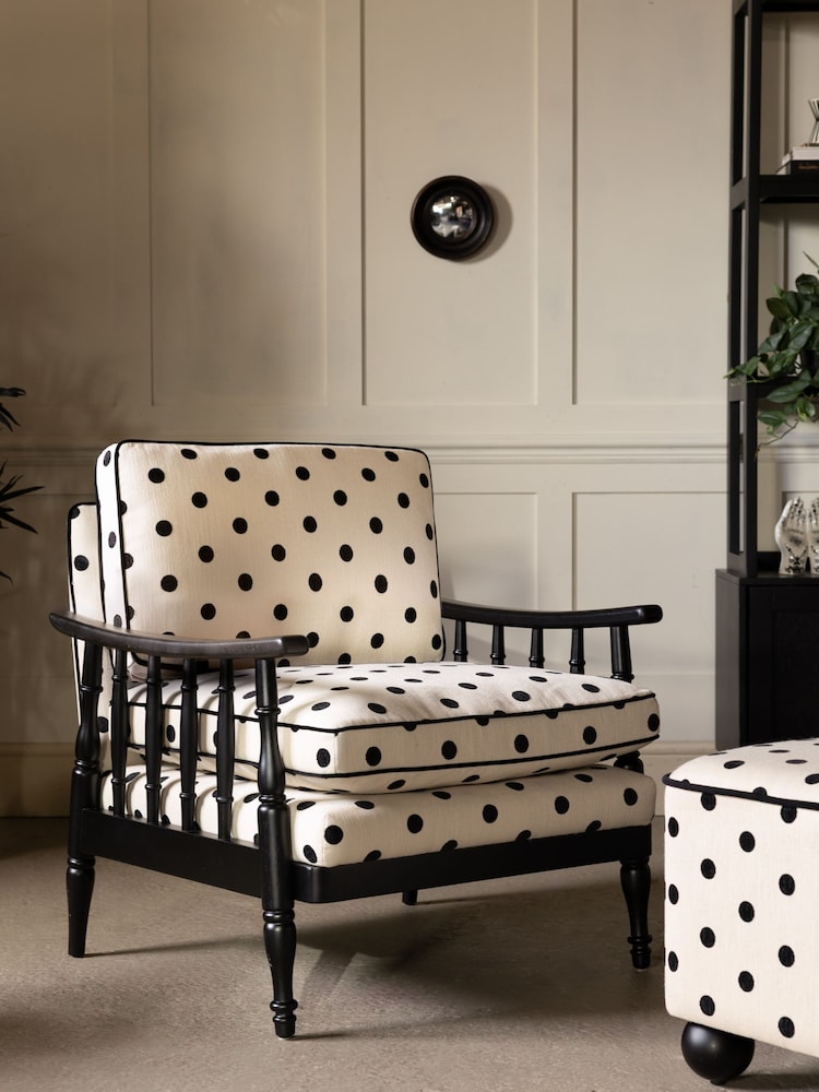 Rockett St George Polka Noir Monochrome Rebel Spindle Accent Chair - Image 1 of 11