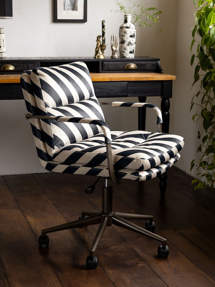 Rockett St George Studio Stripe Velvet Sand and Black The Wild Card Office Chair - Image 1 of 13 Rockett St George Studio Stripe Velvet Sand and Black The Wild Card Office Chair - Image 1 of 13