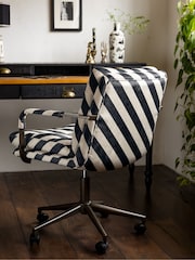 Rockett St George Studio Stripe Velvet Sand and Black The Wild Card Office Chair - Image 2 of 13