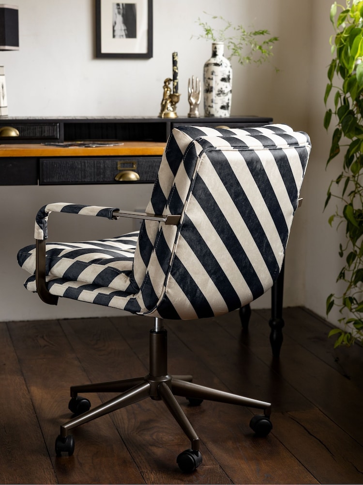 Rockett St George Studio Stripe Velvet Sand and Black The Wild Card Office Chair - Image 2 of 13 Rockett St George Studio Stripe Velvet Sand and Black The Wild Card Office Chair - Image 2 of 13