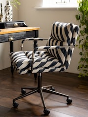 Rockett St George Studio Stripe Velvet Sand and Black The Wild Card Office Chair - Image 3 of 13