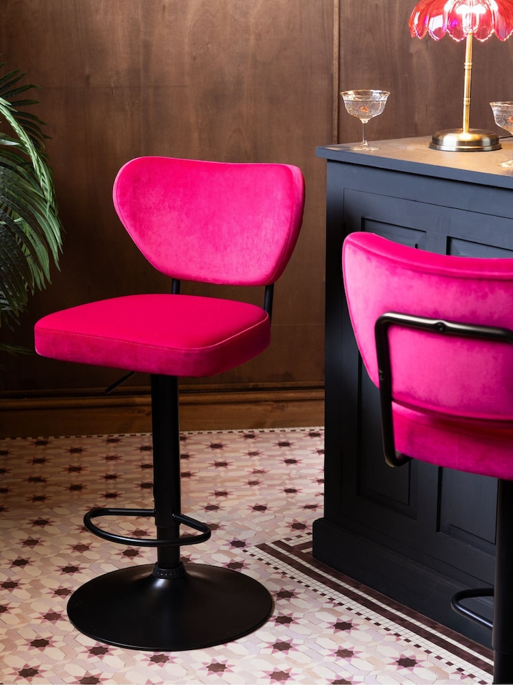 Rockett St George Hot Pink Velvet Perfect Adjustable Height Bar Stool - Image 1 of 9 Rockett St George Hot Pink Velvet Perfect Adjustable Height Bar Stool - Image 1 of 9