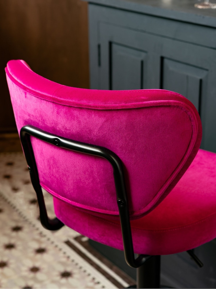 Rockett St George Hot Pink Velvet Perfect Adjustable Height Bar Stool - Image 2 of 9 Rockett St George Hot Pink Velvet Perfect Adjustable Height Bar Stool - Image 2 of 9
