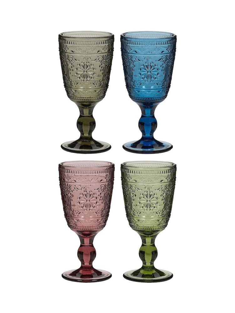 Dibor Set of 4 Multi Embossed Wine Goblets - Image 6 of 6