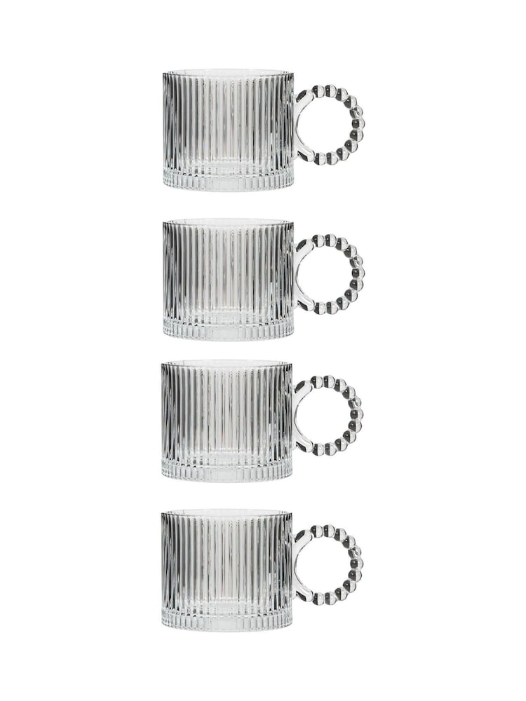 Dibor Set of 4 Clear Ribbed Glass Mug - Image 2 of 6 Dibor Set of 4 Clear Ribbed Glass Mug - Image 2 of 6