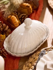 Dibor White Scalloped Butter Dish - Image 1 of 3