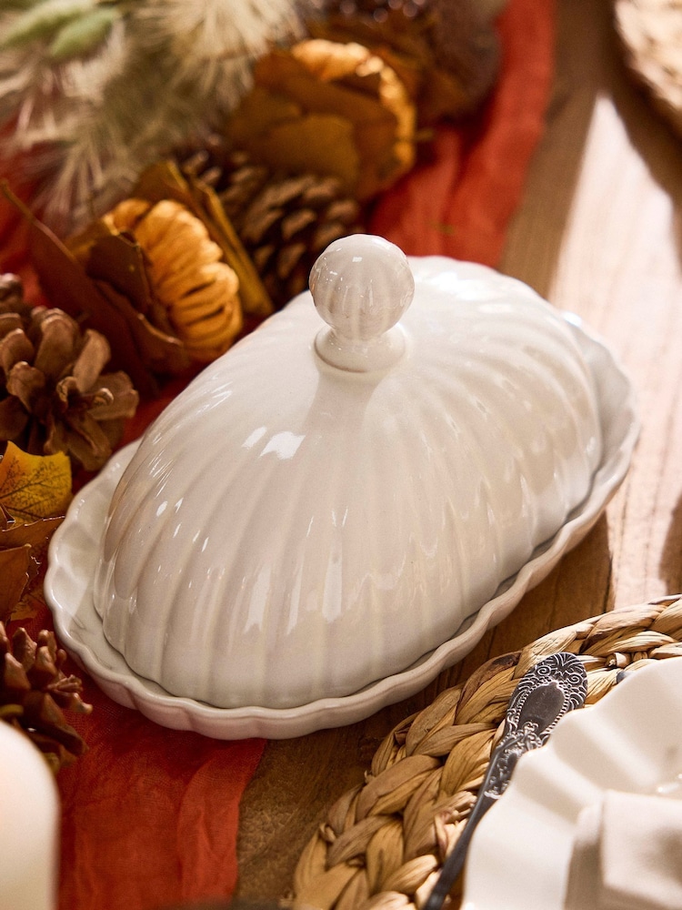 Dibor White Scalloped Butter Dish - Image 1 of 3