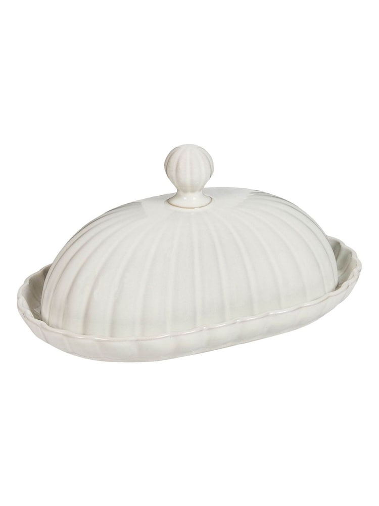 Dibor White Scalloped Butter Dish - Image 2 of 3