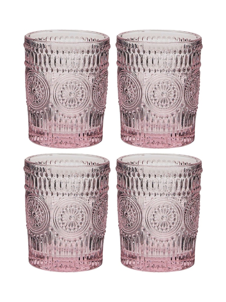 Dibor Set of 4 Pink Embossed DOF Tumbler Glasses - Image 6 of 6
