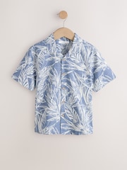 Blue All Over Print Leaf Short Sleeve Revere Collar Shirt (3-16yrs) - Image 1 of 4