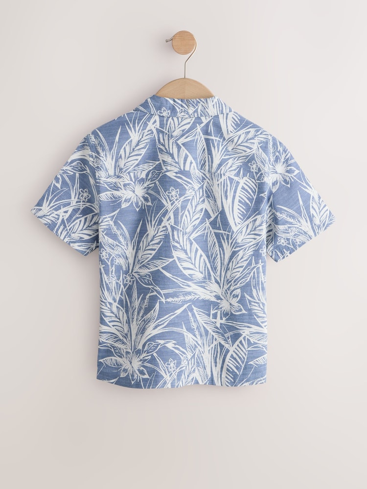 Blue All Over Print Leaf Short Sleeve Revere Collar Shirt (3-16yrs) - Image 2 of 4
