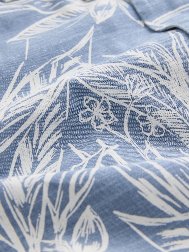 Blue All Over Print Leaf Short Sleeve Revere Collar Shirt (3-16yrs) - Image 4 of 4