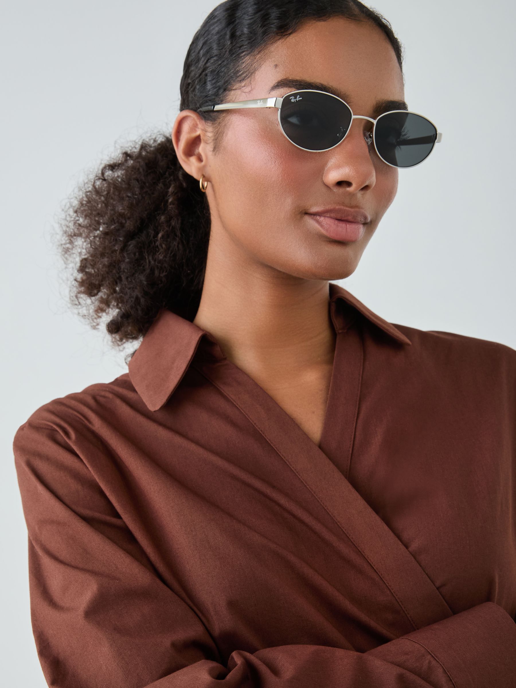 Ray-Ban Men's Silver Ray-Ban Oval Sunglasses - Image 1