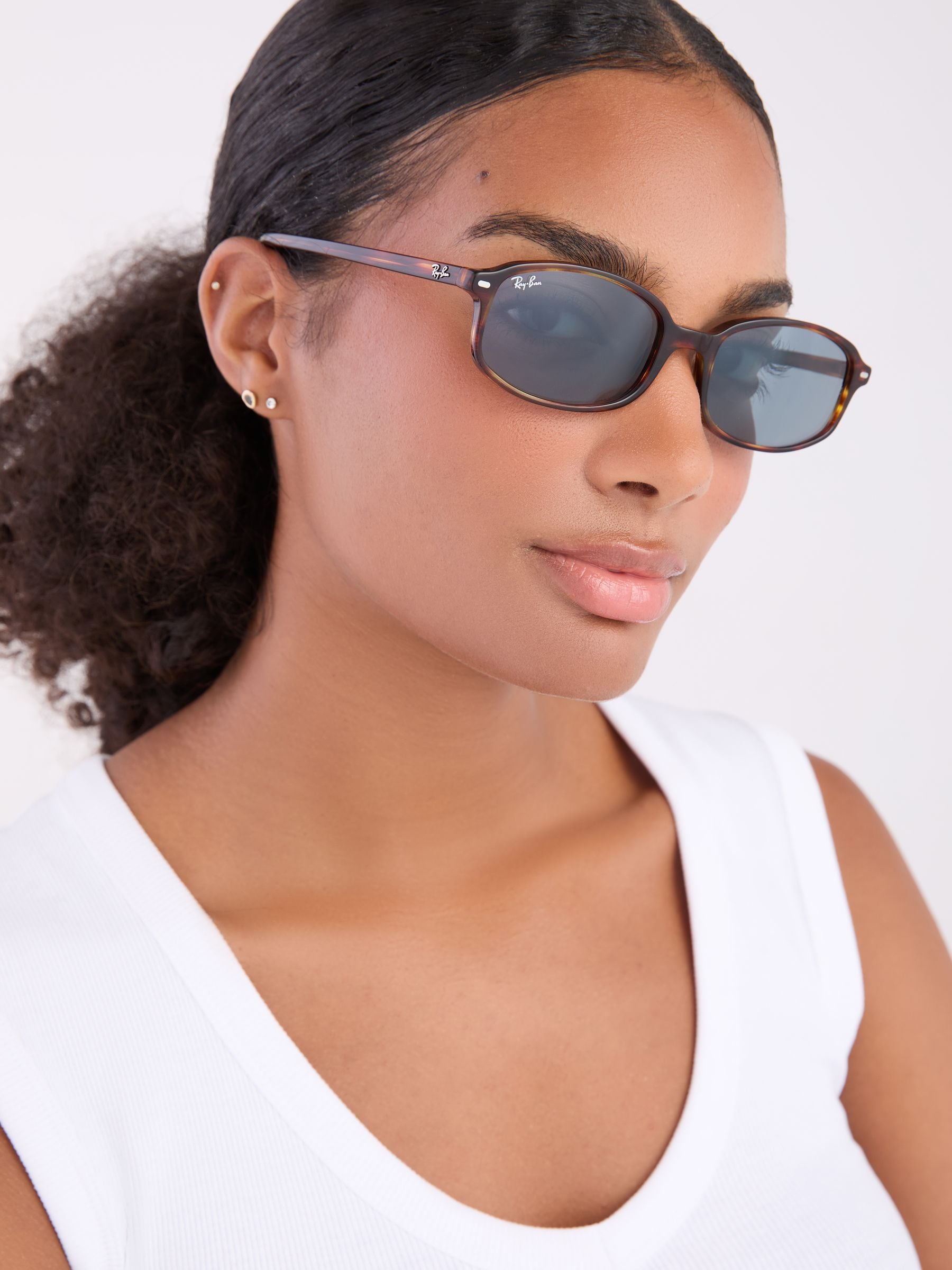 Ray-Ban Sunglasses Sam - Striped Havana Frame Blue Lenses 56-19, RB2232 - Image 7