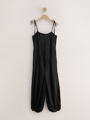 Black Tie Strap Balloon Jumpsuit - Image 1 of 3