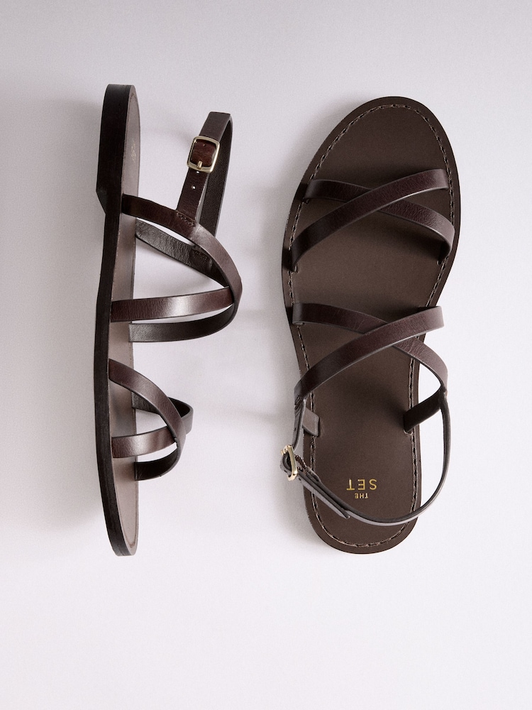 The Set Strappy Slingback Casual Sandals Brown Leather - Image 1 of 7