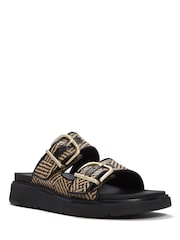 Negru - FitFlop Gen-FF Buckle Graphic Weave Two Bar Slides - Imaginea 3 din 5