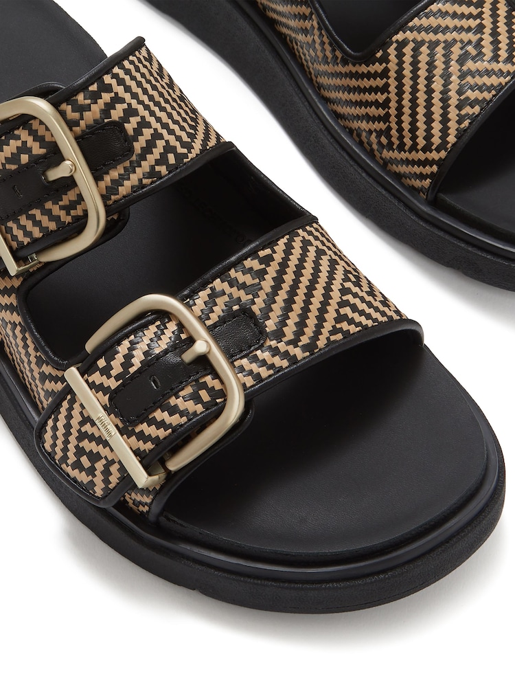 Negru - FitFlop Gen-FF Buckle Graphic Weave Two Bar Slides - Imaginea 5 din 5