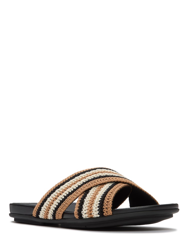 Negru - FitFlop Gracie Stripe-Webbing Cross Slides - Imaginea 1 din 3