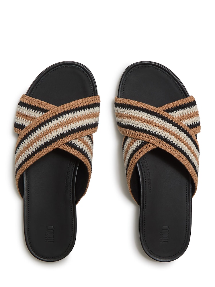 Negru - FitFlop Gracie Stripe-Webbing Cross Slides - Imaginea 2 din 3