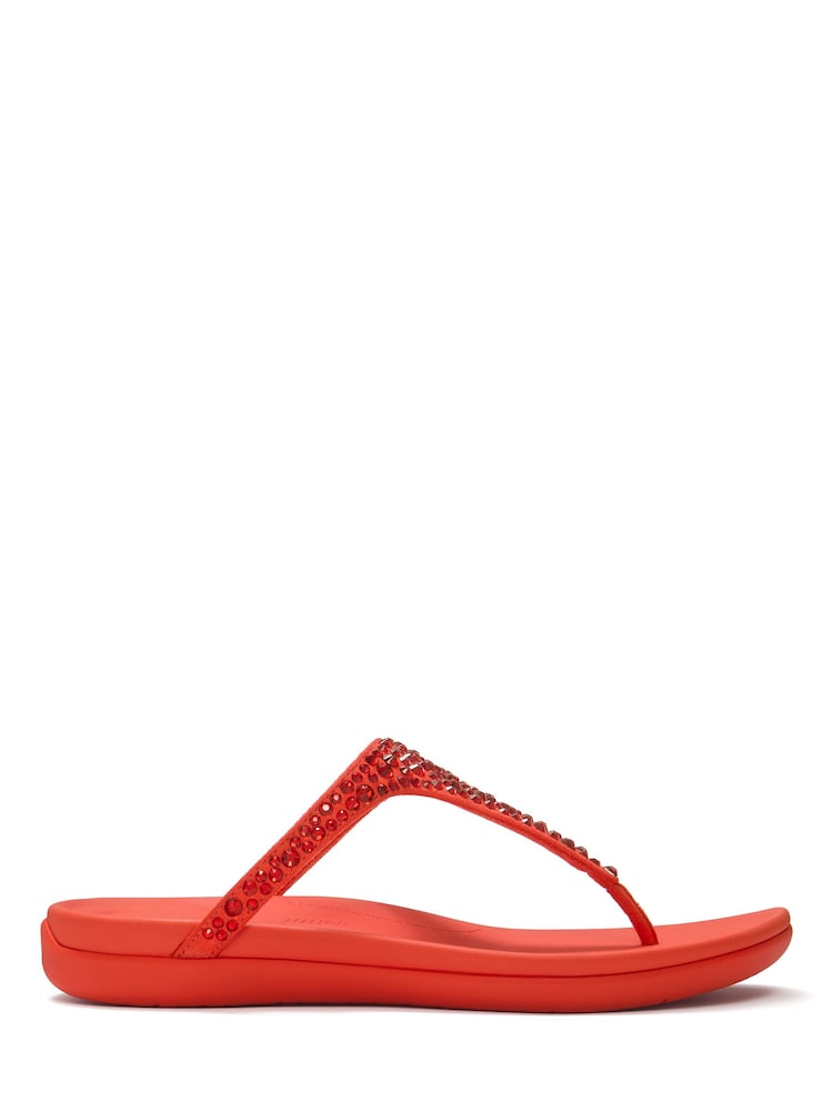 FitFlop Red Solay Mixed-Crystal Toe-Post Sandals - Image 1 of 4