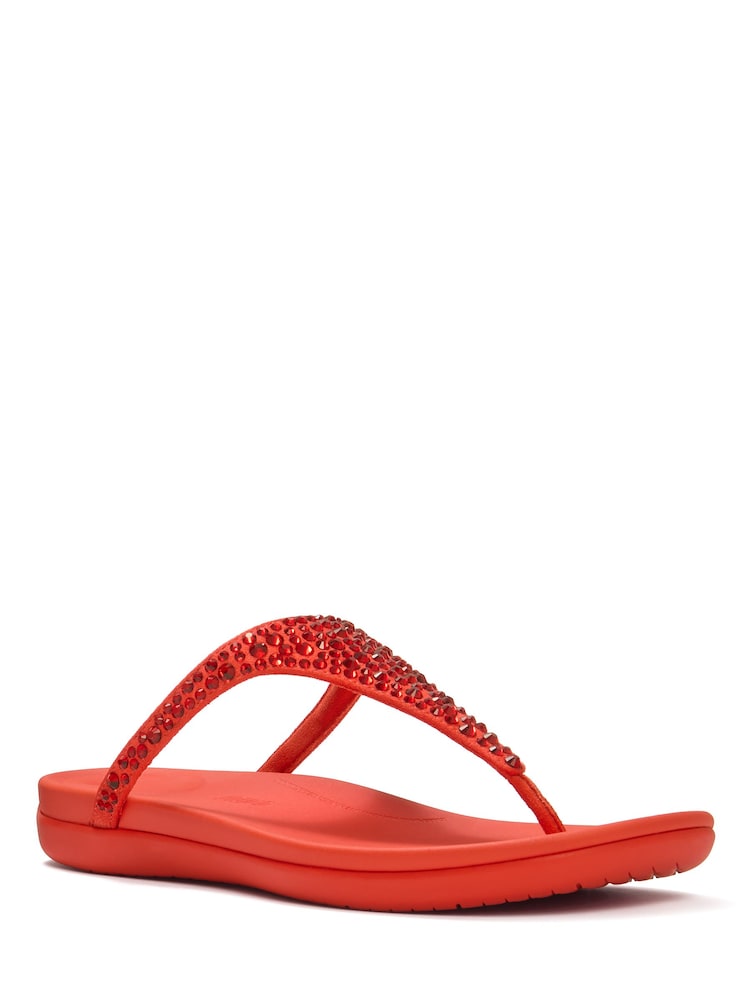 FitFlop Red Solay Mixed-Crystal Toe-Post Sandals - Image 2 of 4