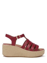 FitFlop Red Platfforms Espadr Leather Fisherman Wedge Sandals - Image 2 of 5