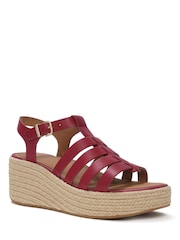 FitFlop Red Platfforms Espadr Leather Fisherman Wedge Sandals - Image 3 of 5