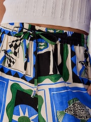 Blue/Ecru Fish Print - লিনেনের সাথে পুল অন ওয়াইড লেগ ট্রাউজার - 8এর মধ্যে 5 ছবি