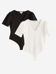 Love & Roses X2 Black and White Scallop V-Neck Jersey Bodysuit - Image 1 of 7