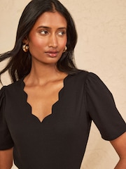 Love & Roses X2 Black and White Scallop V-Neck Jersey Bodysuit - Image 5 of 7