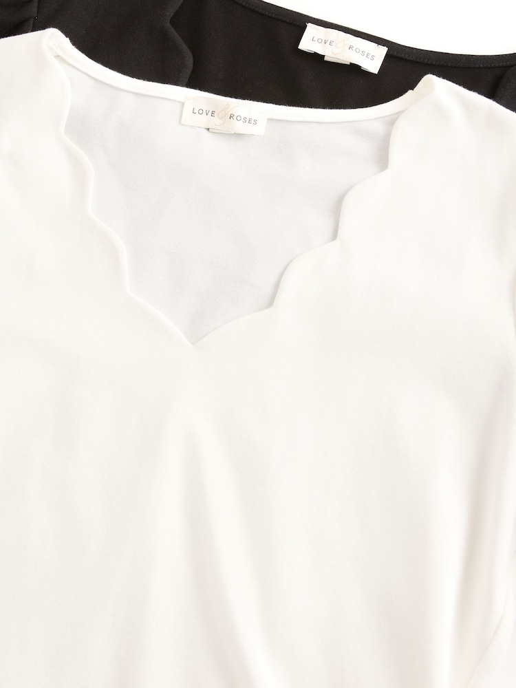 Love & Roses X2 Black and White Scallop V-Neck Jersey Bodysuit - Image 7 of 7