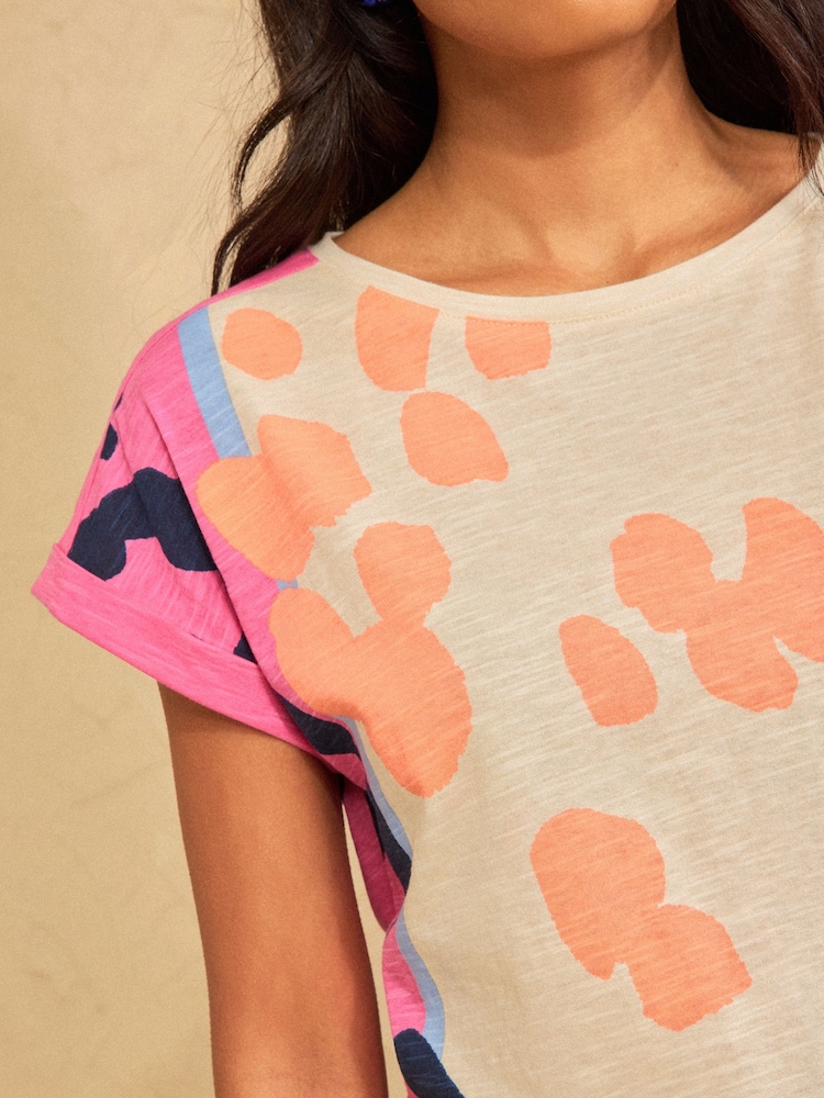 Love & Roses Cream And Pink Animal Print Crew Neck Jersey T-Shirt - Image 2 of 4