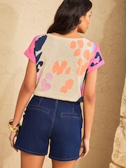 Love & Roses Cream And Pink Animal Print Crew Neck Jersey T-Shirt - Image 4 of 4