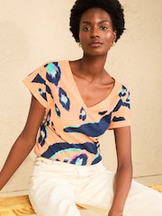 Love & Roses Orange Animal Print V-Neck Jersey T-Shirt - Image 1 of 4