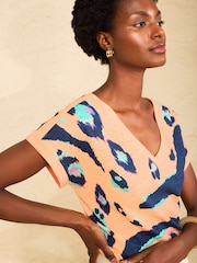 Love & Roses Orange Animal Print V-Neck Jersey T-Shirt - Image 2 of 4