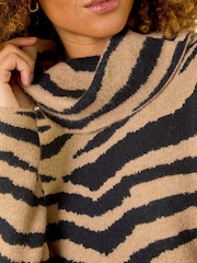 Roman Brown Zebra Print Jacquard Knit Dress - Image 4 of 5