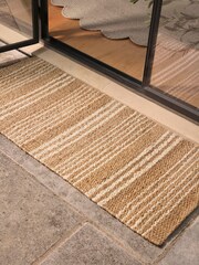 Cox & Cox Natural Braided Jute Stripe Double Doormat - Image 1 of 3