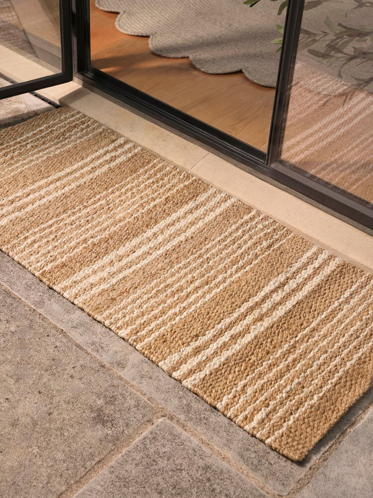 Cox & Cox Natural Braided Jute Stripe Double Doormat - Image 1 of 3