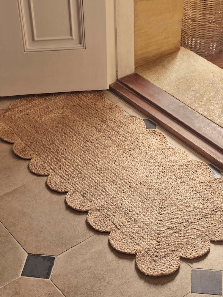 Cox & Cox Natural Scalloped Jute Double Doormat - Image 1 of 3 Cox & Cox Natural Scalloped Jute Double Doormat - Image 1 of 3