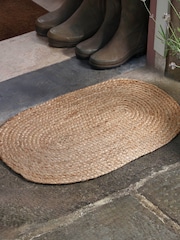 Cox & Cox Natural Braided Jute Oval Doormat - Image 1 of 3